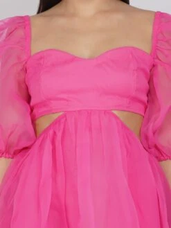 Katja Bright Pink Puff Sleeve Dress -Tulle Clothing 12 1