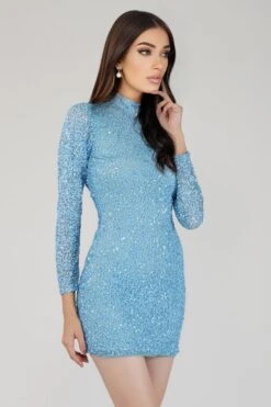 Mady Long Sleeve Sequin Mini Dress In Light Blue -Tulle Clothing 12 14 Copy