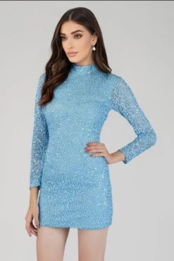 Mady Long Sleeve Sequin Mini Dress In Light Blue -Tulle Clothing 12 17 Copy