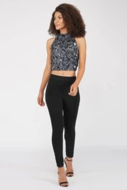 Gui Charcoal Grey Sequin Top -Tulle Clothing 18 1