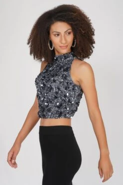 Gui Charcoal Grey Sequin Top -Tulle Clothing 18 3