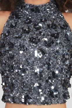 Gui Charcoal Grey Sequin Top -Tulle Clothing 18 4