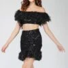 Zuri Sequin Black Feather Top