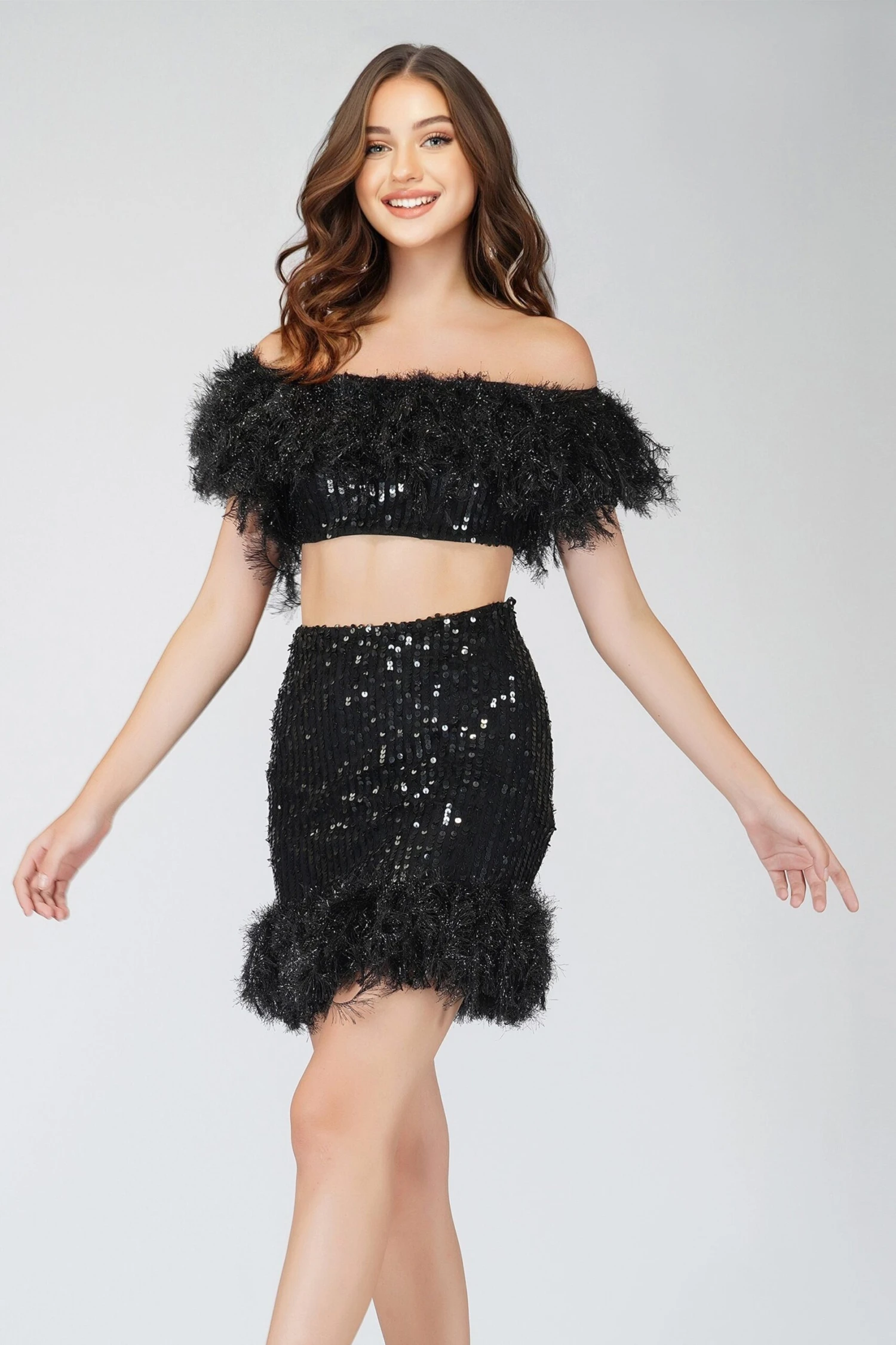Zuri Sequin Black Feather Top 3 Zuri Sequin Black Feather Top