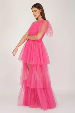 Rowena Bright Pink One Shoulder Tulle Gown -Tulle Clothing 1 27 Copy