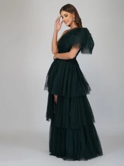 Rowan Emerald Green One Shoulder Tulle Gown -Tulle Clothing 1 36 Copy