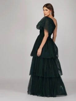 Rowan Emerald Green One Shoulder Tulle Gown -Tulle Clothing 1 38 Copy