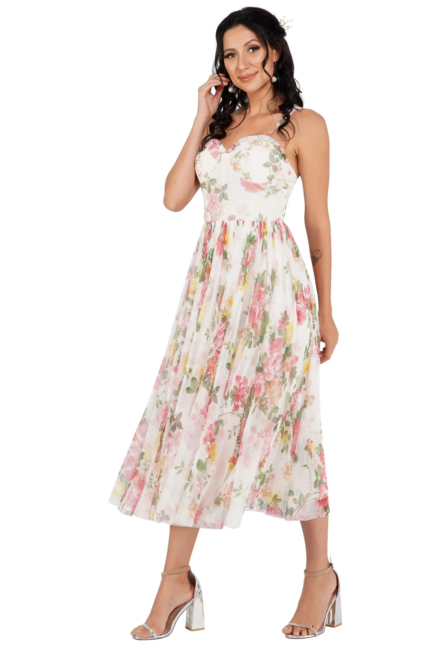 Dane Floral Tulle Corset Midi Dress 5 Dane Floral Tulle Corset Midi Dress - Image 3
