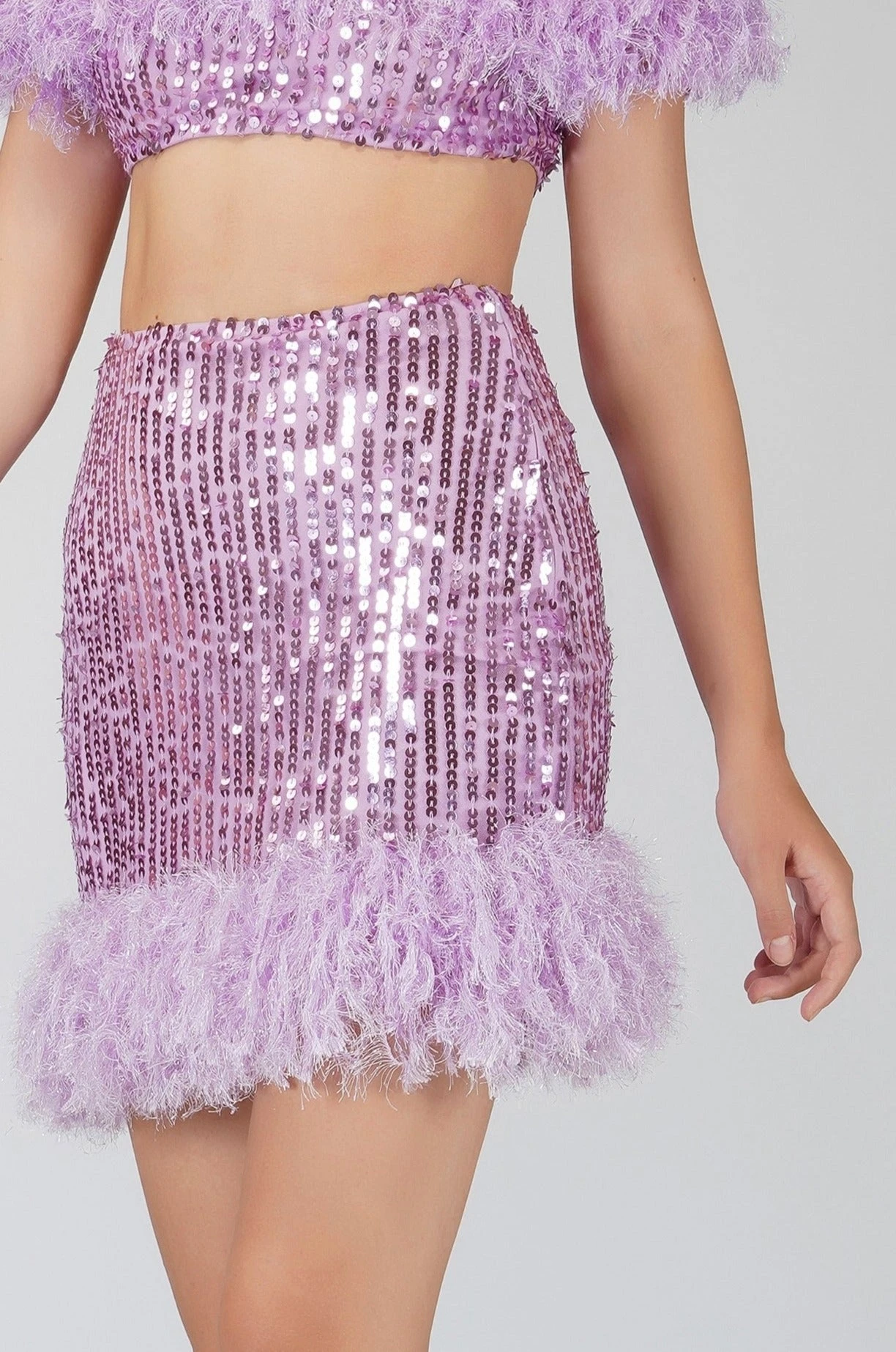 Zuri Sequin Lilac Feather Skirt 3 Zuri Sequin Lilac Feather Skirt