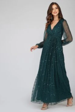 Miya Long Sleeve Green Bridesmaid Dress -Tulle Clothing 2 19 Copy
