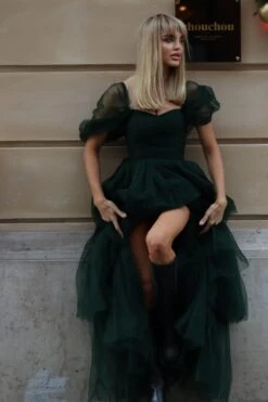 Sydney Off Shoulder Tulle Maxi Dress In Emerald Green -Tulle Clothing 2 66cc7eb0 939d 4f44 be53 89557e882243