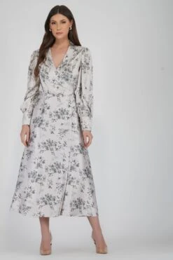 Talia Champagne Satin Wrap Midi Dress -Tulle Clothing 37 1