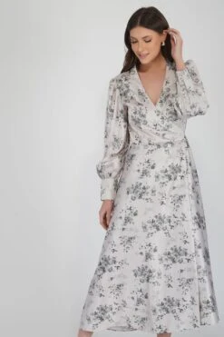 Talia Champagne Satin Wrap Midi Dress -Tulle Clothing 37 4