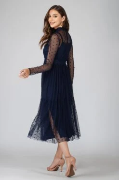 Roman Lola Polka Dot Midi Dress In Navy Blue -Tulle Clothing 3 3 Copy