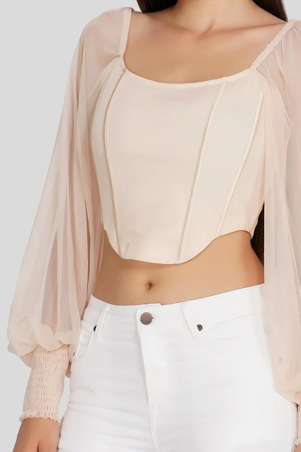 Luca Champagne Long Sleeve Corset Top 4 Luca Champagne Long Sleeve Corset Top - Image 2