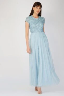 Picasso Short Sleeve Blue Bridesmaid Dress -Tulle Clothing 5 2
