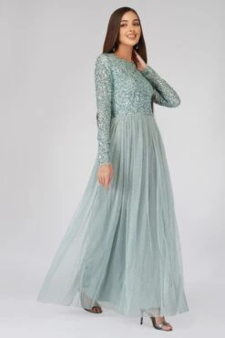Elle Long Sleeve Sage Green Bridesmaid Maxi Dress