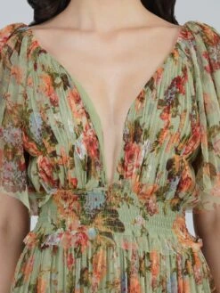 Exham Printed Tulle Maxi Dress In Green Floral -Tulle Clothing 8 5 ef193245 b7da 4f2d b7c6 af094ef271e9