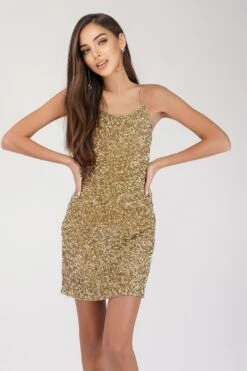 Amelle Gold Beaded Mini Dress 10 Amelle Gold Beaded Mini Dress -Tulle Clothing AMelle 1