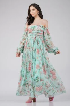 Lana Chiffon Printed Dress In Green