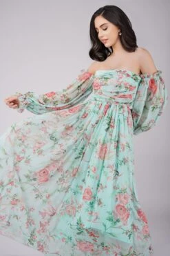 Lana Chiffon Printed Dress In Green 9 Lana Chiffon Printed Dress In Green -Tulle Clothing ChiffonStyles 19