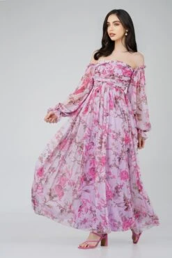 Lana Chiffon Printed Dress In Lavender 9 Lana Chiffon Printed Dress In Lavender -Tulle Clothing ChiffonStyles 2