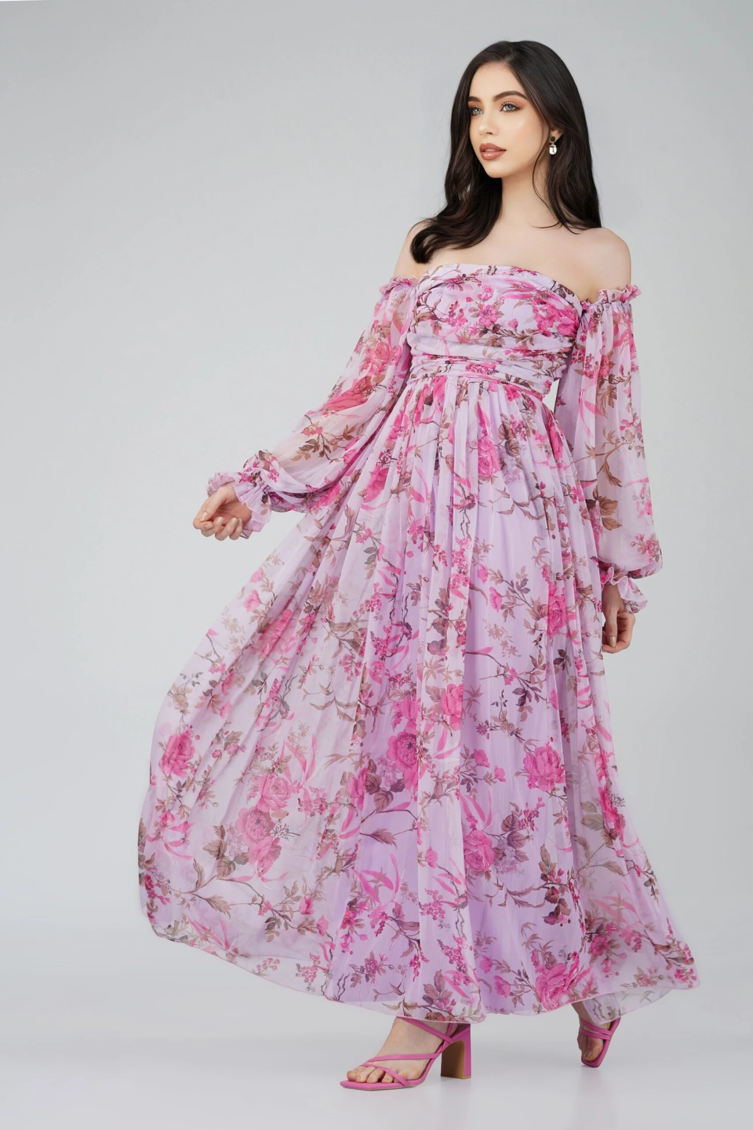 Lana Chiffon Printed Dress In Lavender 5 Lana Chiffon Printed Dress In Lavender - Image 3