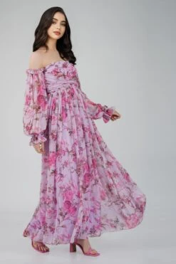 Lana Chiffon Printed Dress In Lavender 10 Lana Chiffon Printed Dress In Lavender -Tulle Clothing ChiffonStyles 3