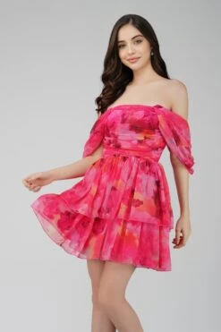 Sydney Chiffon Mini Dress In Sunset Pink -Tulle Clothing ChiffonStyles 30