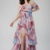 Sydney Chiffon Maxi Dress In Burgundy Print -Tulle Clothing ChiffonStyles 37