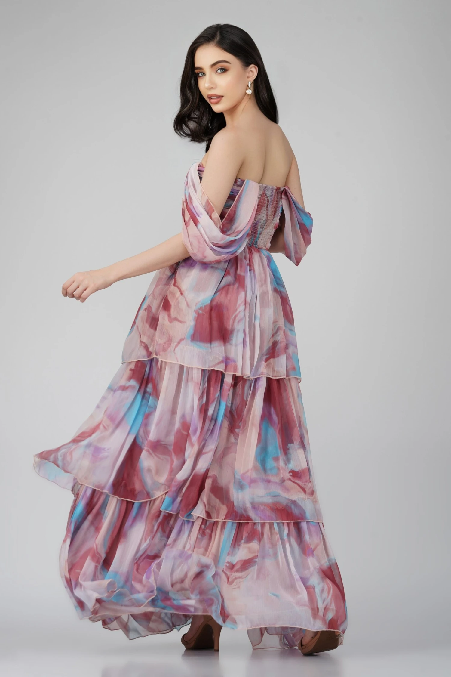 Sydney Chiffon Maxi Dress In Burgundy Print 6 Sydney Chiffon Maxi Dress In Burgundy Print - Image 4