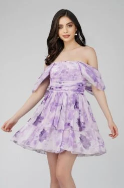 Sydney Chiffon Mini Dress In Lavender