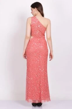 Naeve One Shoulder Sequin Dress In Coral -Tulle Clothing Coral 1