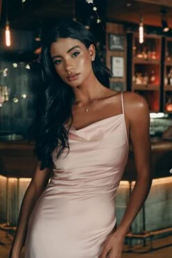 Satin Maxi Dress With Cowl Neck -Tulle Clothing DSC01013