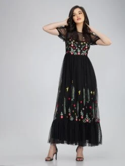 Dahlia Black Embroidered Dress -Tulle Clothing DahliaLB L 97 1