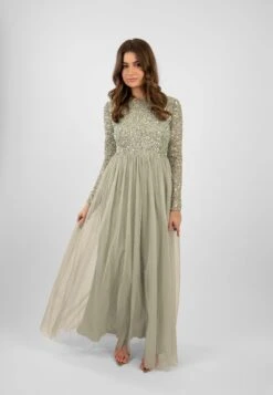 Belle Sage Green Long Sleeve Bridesmaid Dress -Tulle Clothing ElleMaxiSage 1