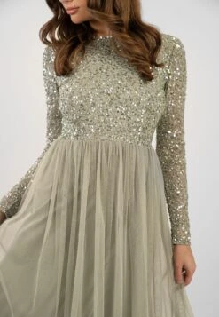 Belle Sage Green Long Sleeve Bridesmaid Dress -Tulle Clothing ElleMaxiSage 2