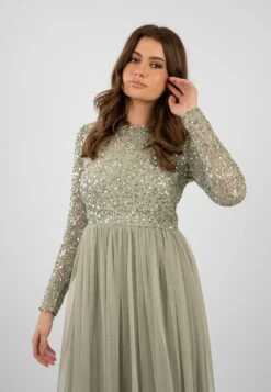 Belle Sage Green Long Sleeve Bridesmaid Dress -Tulle Clothing ElleMaxiSage 3
