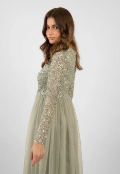 Belle Sage Green Long Sleeve Bridesmaid Dress -Tulle Clothing ElleMaxiSage 4
