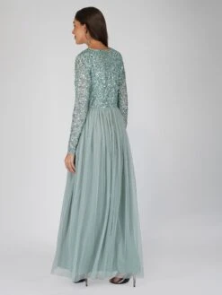 Elle Long Sleeve Sage Green Bridesmaid Maxi Dress -Tulle Clothing Elleteal 2 Copy