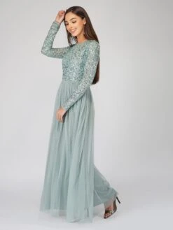 Elle Long Sleeve Sage Green Bridesmaid Maxi Dress -Tulle Clothing Elleteal 6 Copy