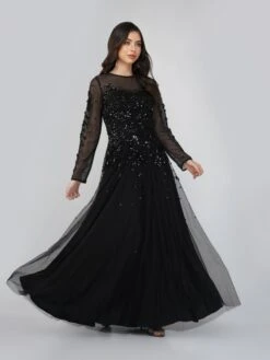 Luciene Long Sleeve Embellished Maxi Dress In Black -Tulle Clothing FairyTaleDresses 1