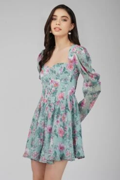 Bone Green Floral Corset Dress