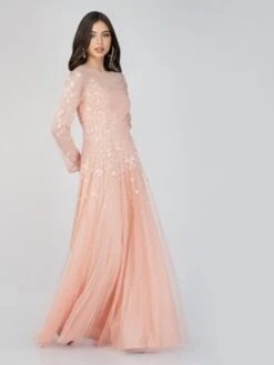 Luciene Long Sleeve Embellished Maxi Dress In Blush Pink -Tulle Clothing FairyTaleDresses 17