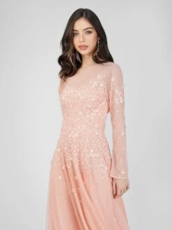 Luciene Long Sleeve Embellished Maxi Dress In Blush Pink -Tulle Clothing FairyTaleDresses 18