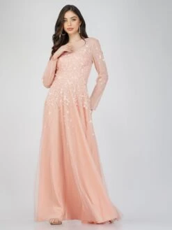 Luciene Long Sleeve Embellished Maxi Dress In Blush Pink -Tulle Clothing FairyTaleDresses 20