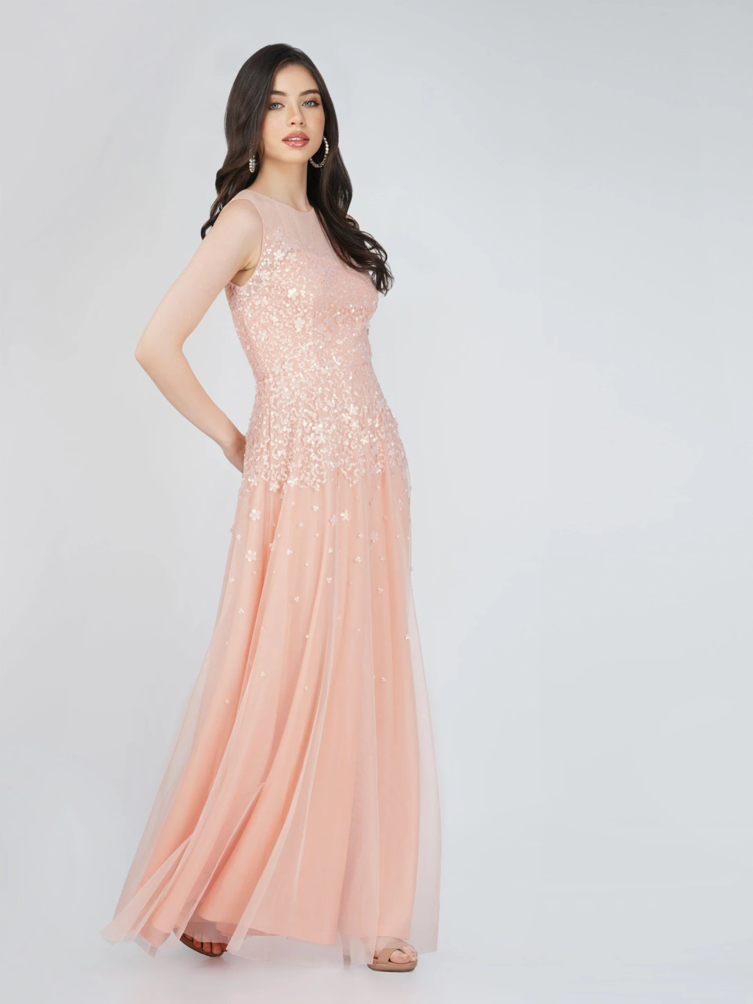 Lilith Floral Embellished Maxi Dress In Blush Pink 6 Lilith Floral Embellished Maxi Dress In Blush Pink - Image 4