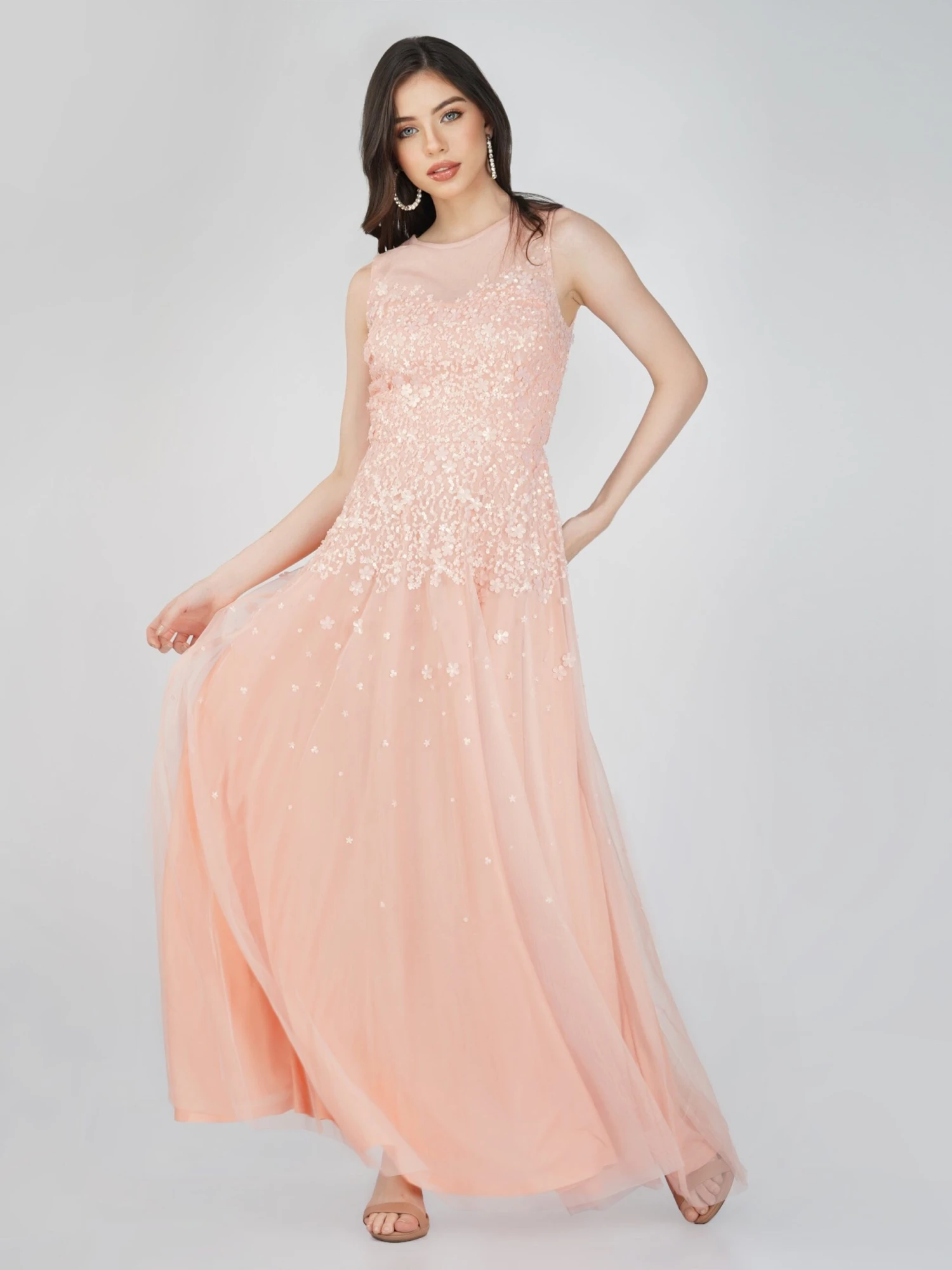 Lilith Floral Embellished Maxi Dress In Blush Pink 7 Lilith Floral Embellished Maxi Dress In Blush Pink - Image 5