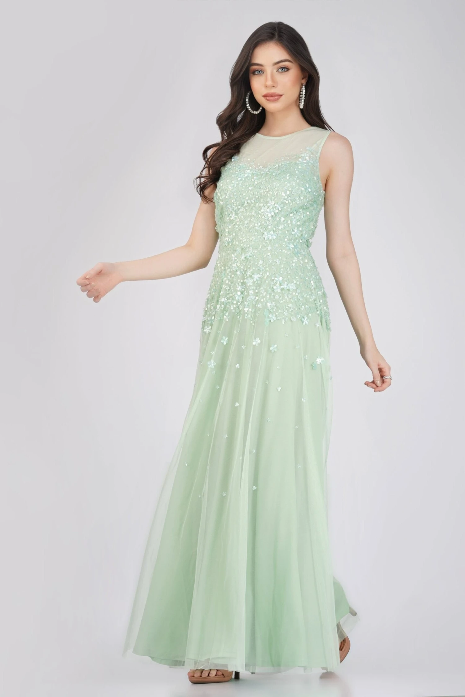 Lilith Floral Embellished Maxi Dress In Mint 2 Lilith Floral Embellished Maxi Dress In Mint