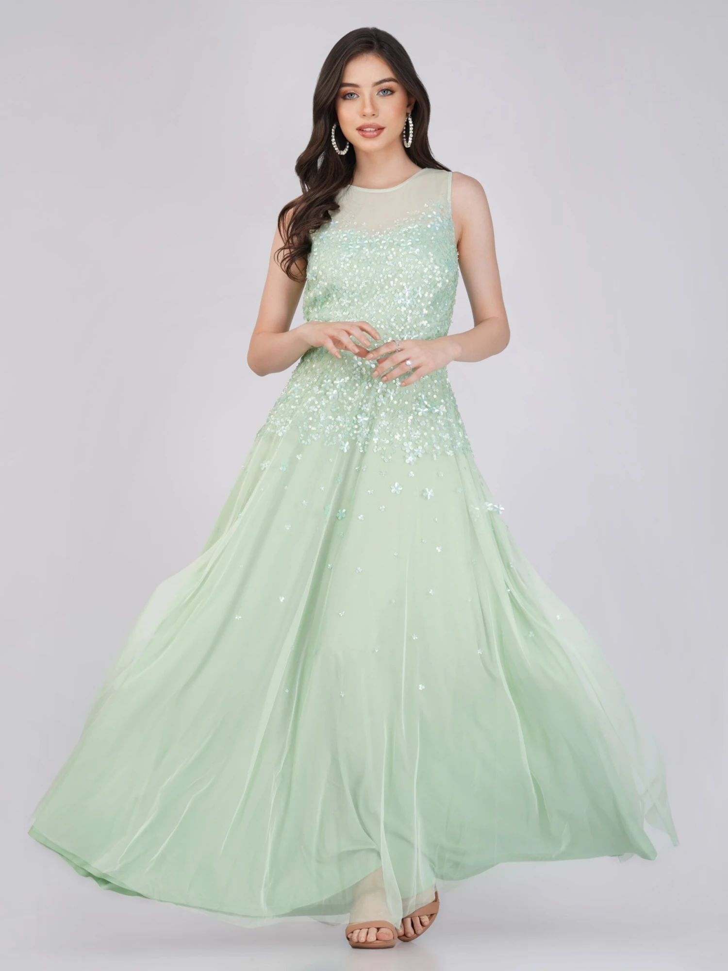 Lilith Floral Embellished Maxi Dress In Mint 6 Lilith Floral Embellished Maxi Dress In Mint - Image 5